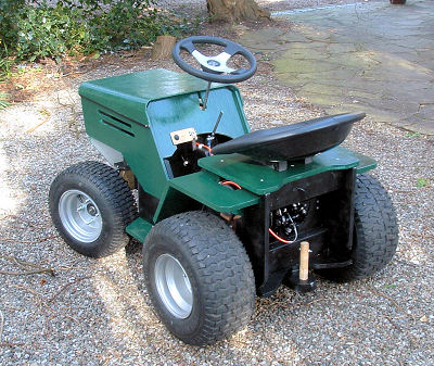 Rear view on DIY yard tractor - unpainted